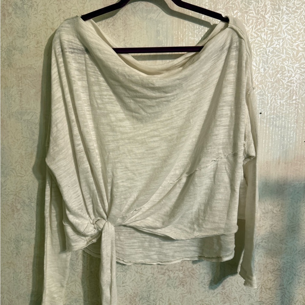 We The Free Cream Long-Sleeve Tie-Front Off The Shoulder Sweatshirt, Boho, Comfy